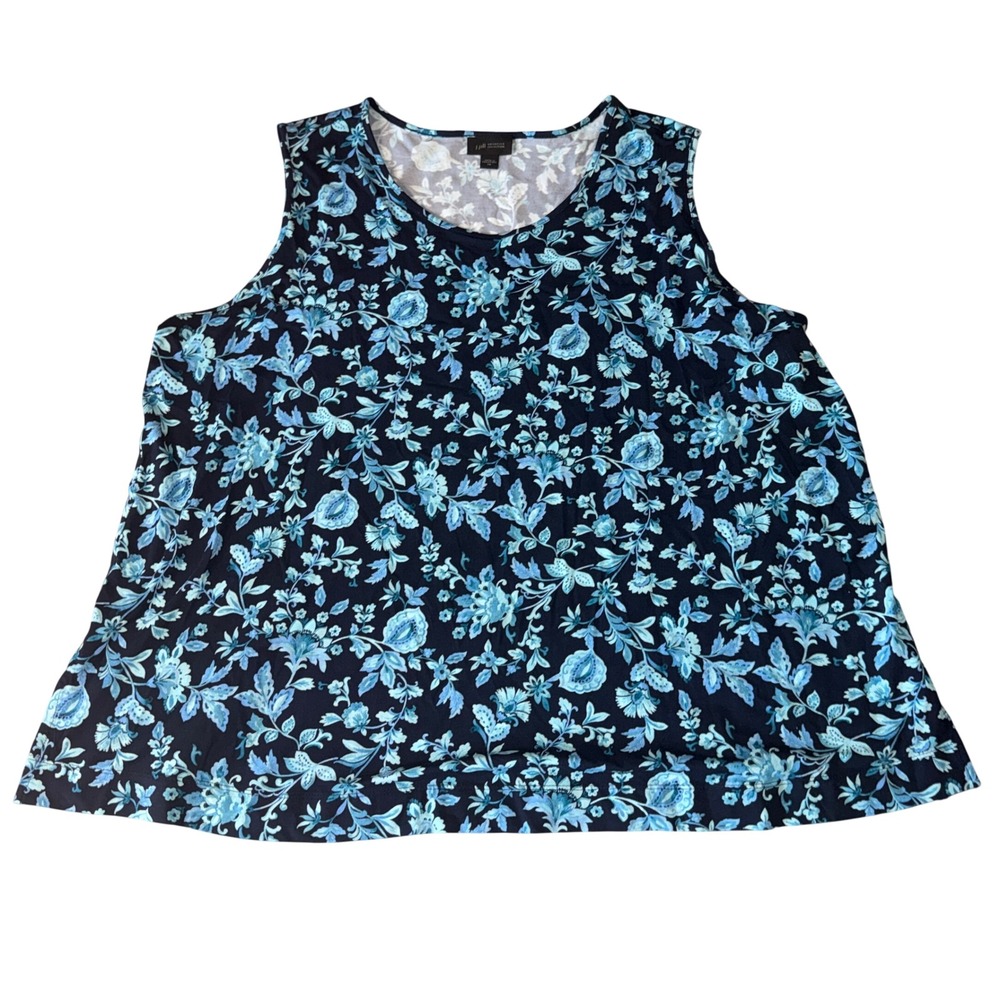 J. Jill Tank Top 2X Blue Floral Wearever Collection Sleeveless Scoop Neck Knit